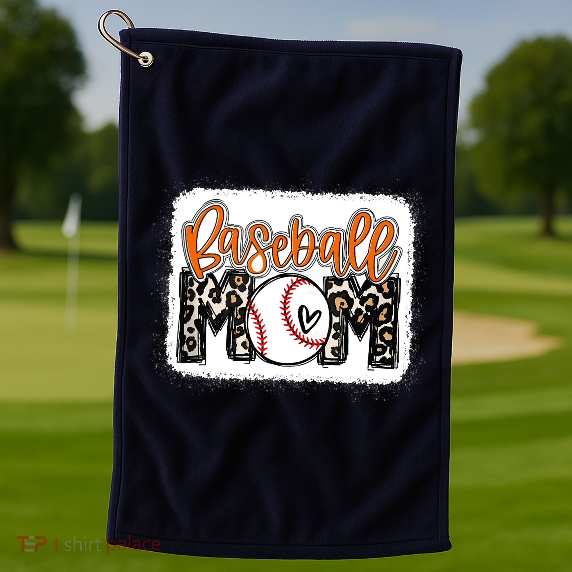 Baseball Mom Orange Leopard Baseball Mama Tank Top Golf Towel