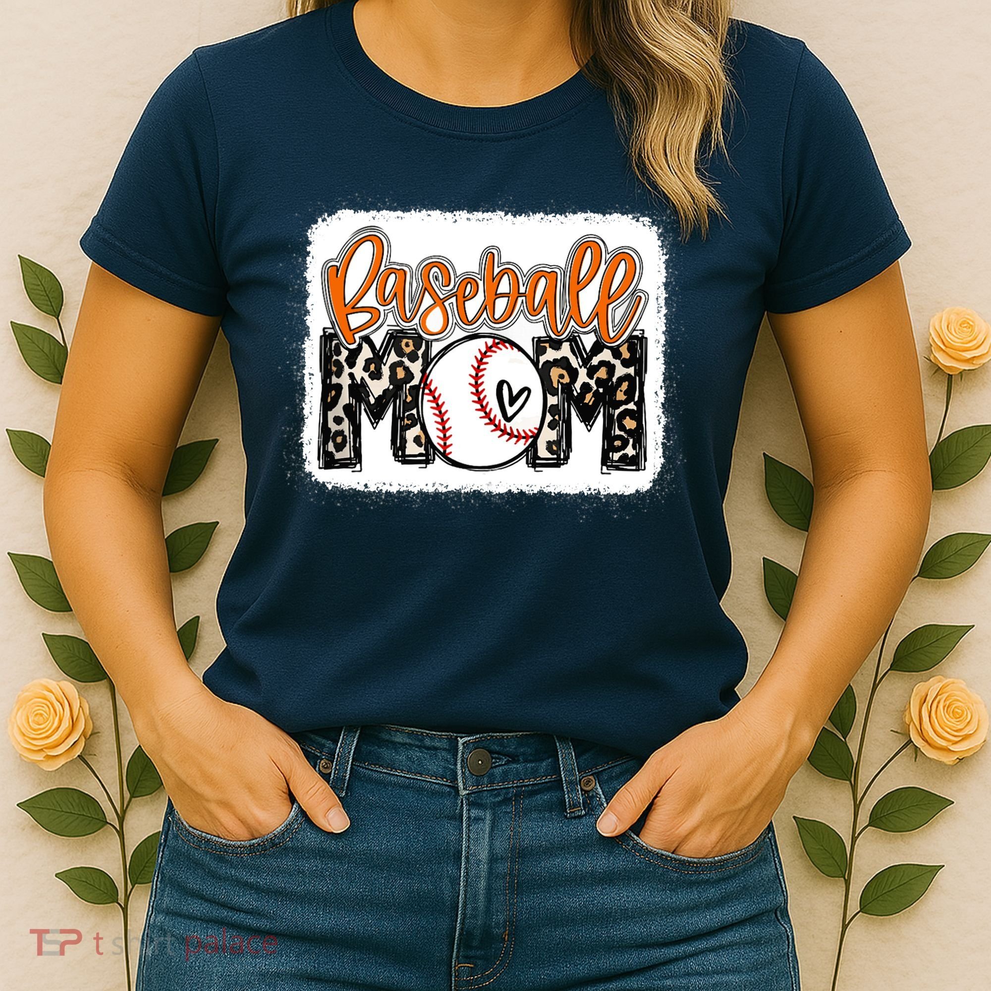 Baseball Mom Orange Leopard Baseball Mama Tank Top Women's T-Shirt