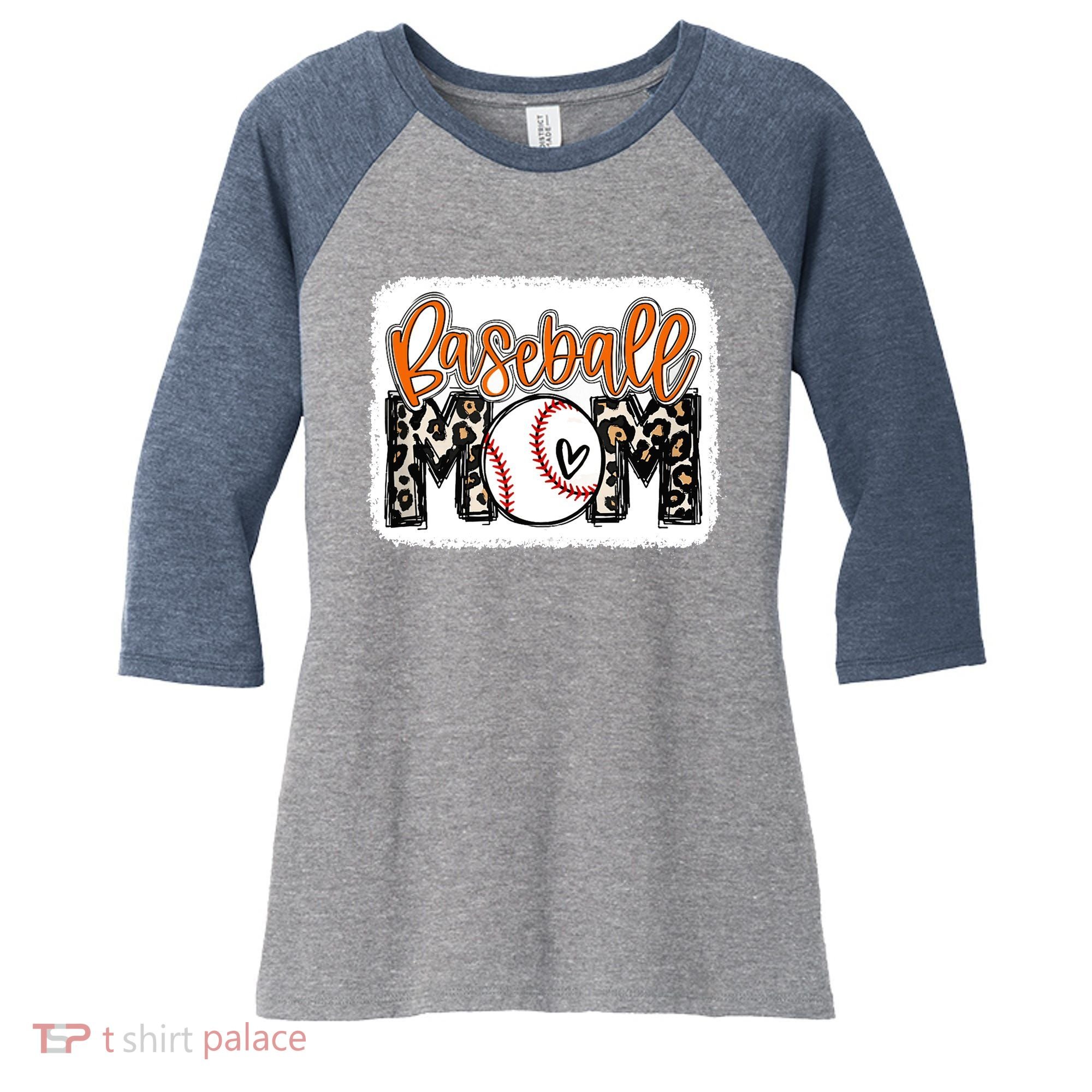 Baseball Mom Orange Leopard Baseball Mama Tank Top Women's Tri-Blend 3/4-Sleeve Raglan Shirt