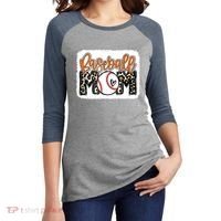 Baseball Mom Orange Leopard Baseball Mama Tank Top Women's Tri-Blend 3/4-Sleeve Raglan Shirt thumb 2