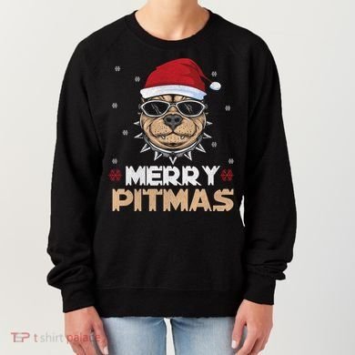 Backprint Merry Pitmas Pitbull Christmas Hat Gift Women's Sweatshirt