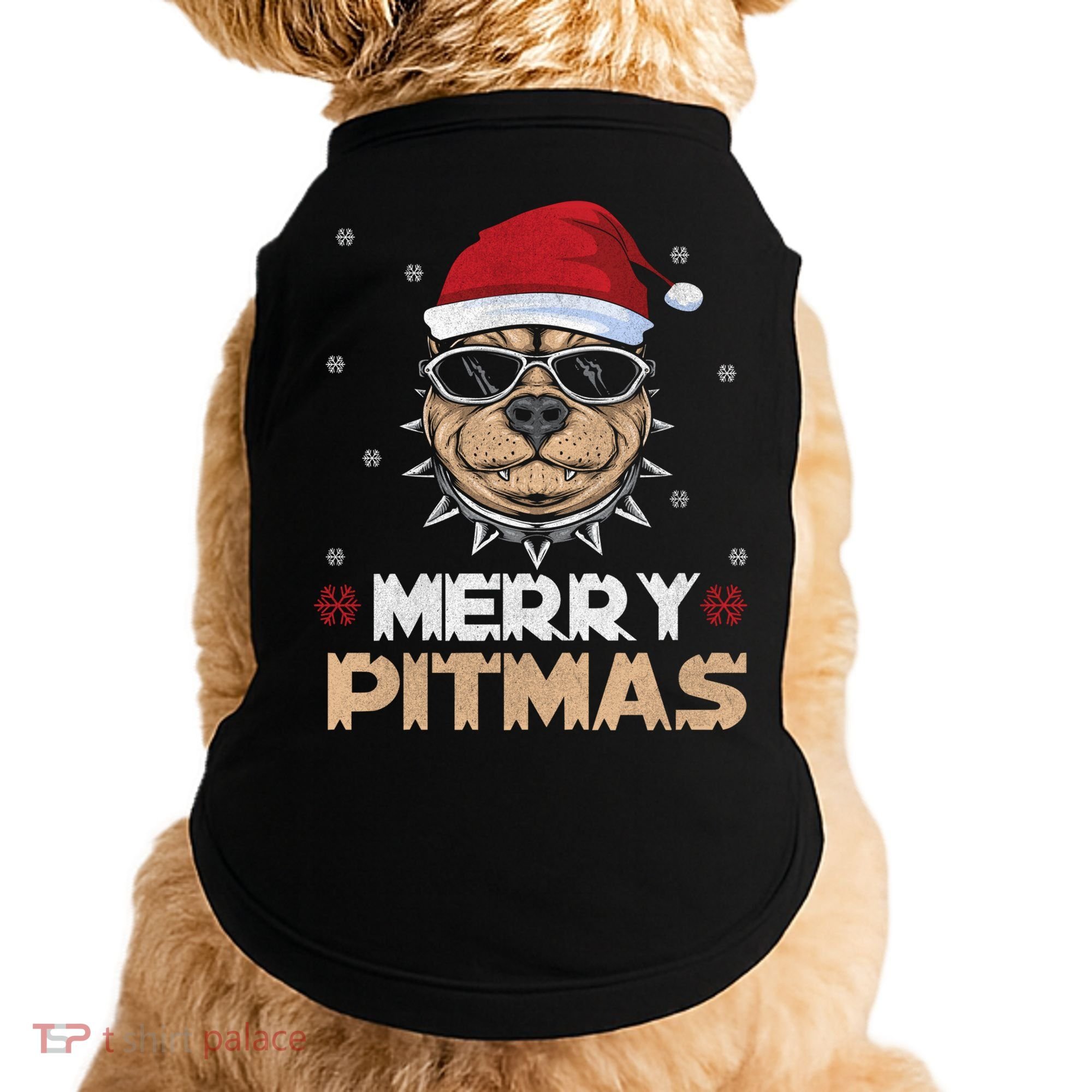Backprint Merry Pitmas Pitbull Christmas Hat Gift Doggie Tank