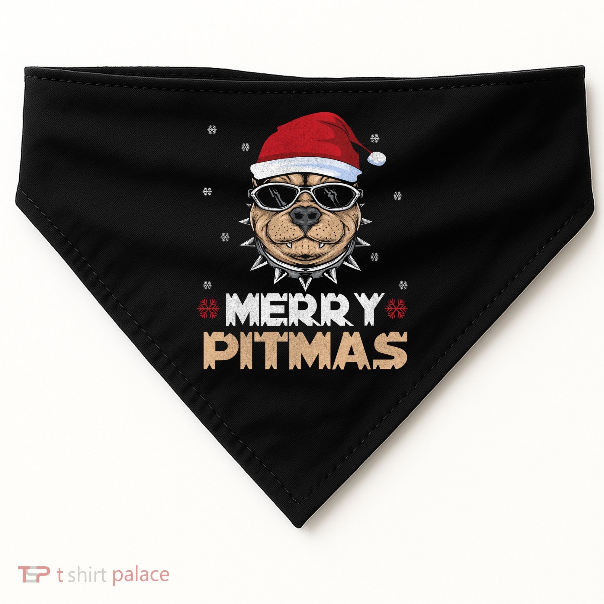 Backprint Merry Pitmas Pitbull Christmas Hat Gift USA-Made Doggie Bandana