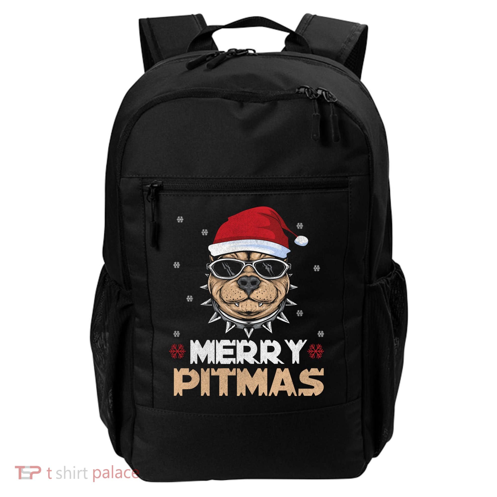 Backprint Merry Pitmas Pitbull Christmas Hat Gift Backpack