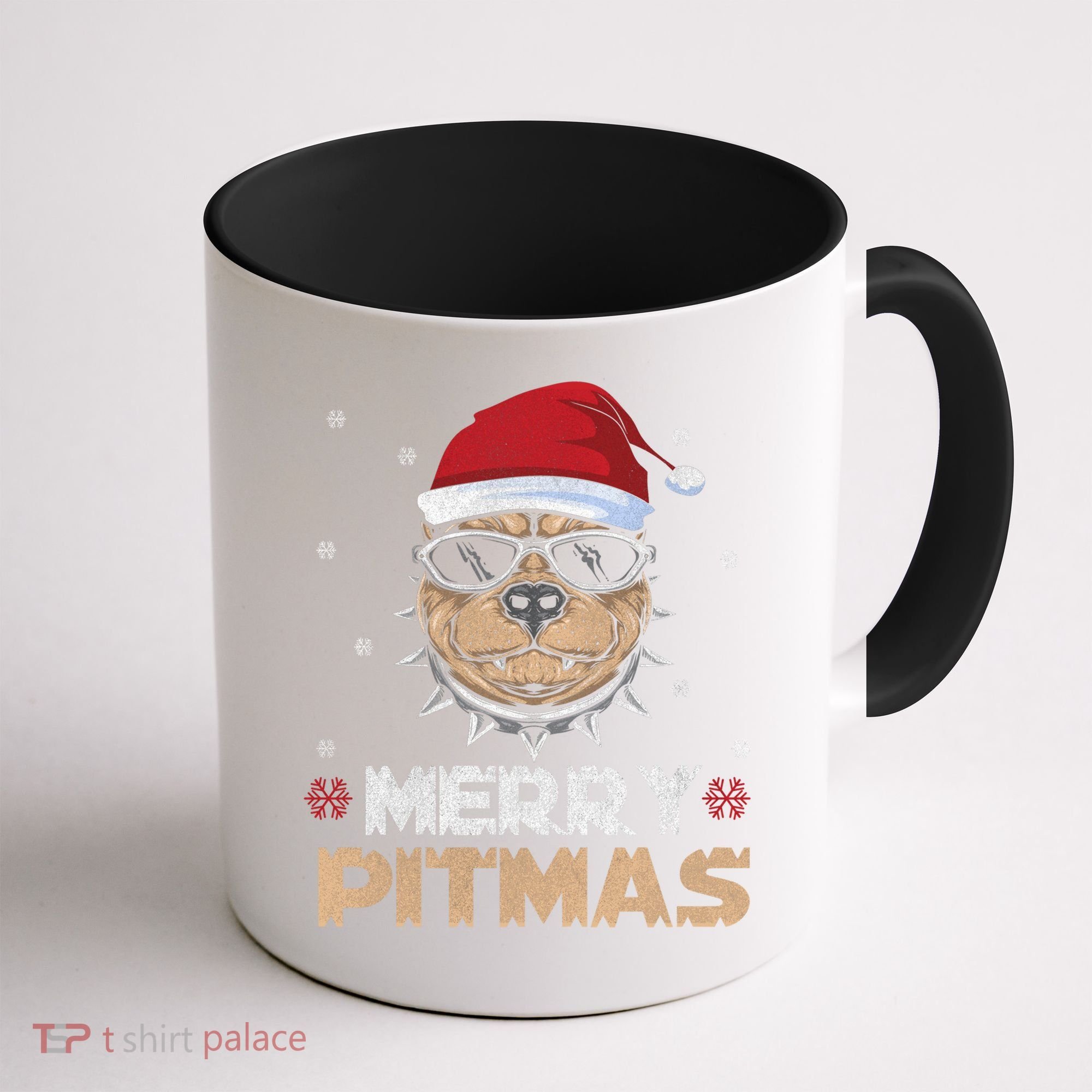 Backprint Merry Pitmas Pitbull Christmas Hat Gift Coffee Mug