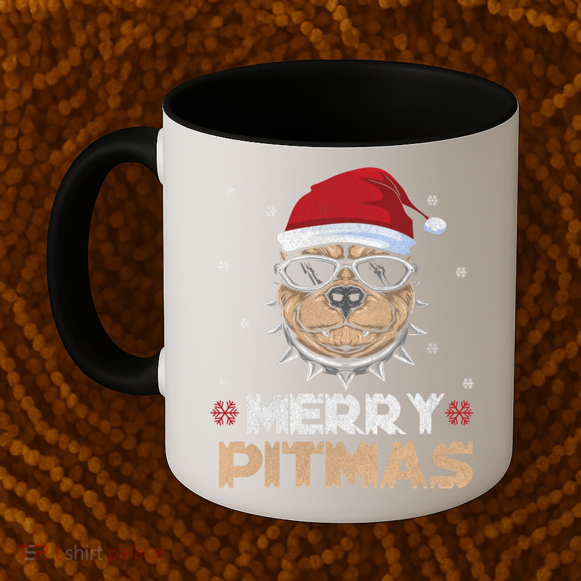 Backprint Merry Pitmas Pitbull Christmas Hat Gift Coffee Mug