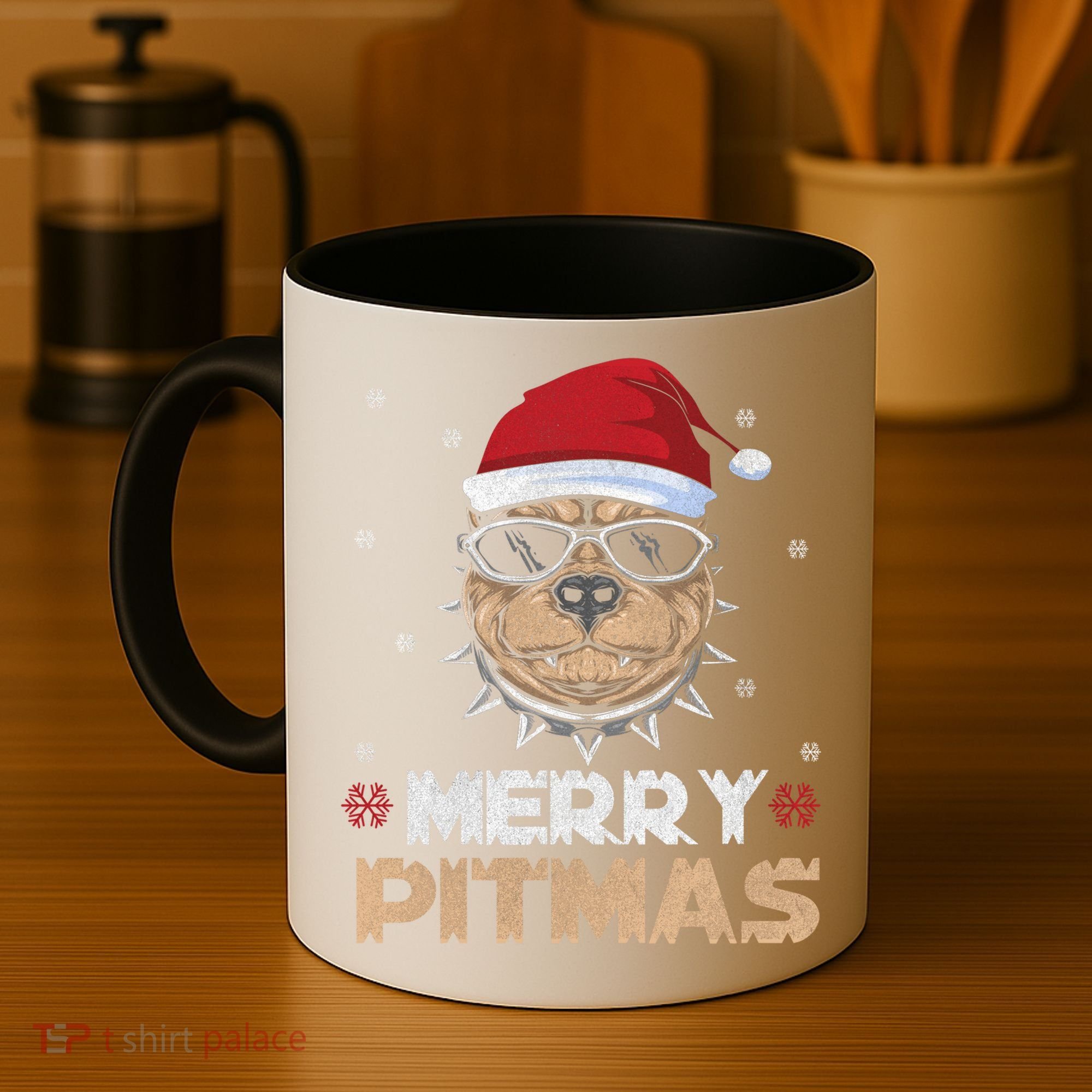 Backprint Merry Pitmas Pitbull Christmas Hat Gift Coffee Mug