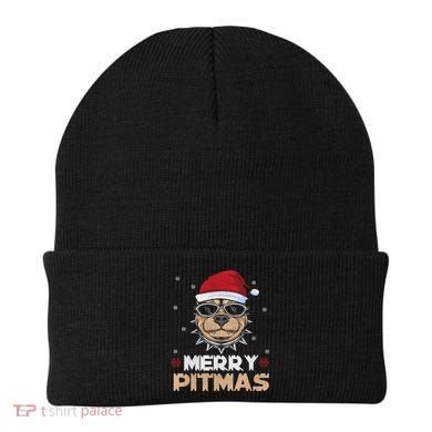 Backprint Merry Pitmas Pitbull Christmas Hat Gift Beanie