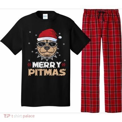 Backprint Merry Pitmas Pitbull Christmas Hat Gift Pajama Set