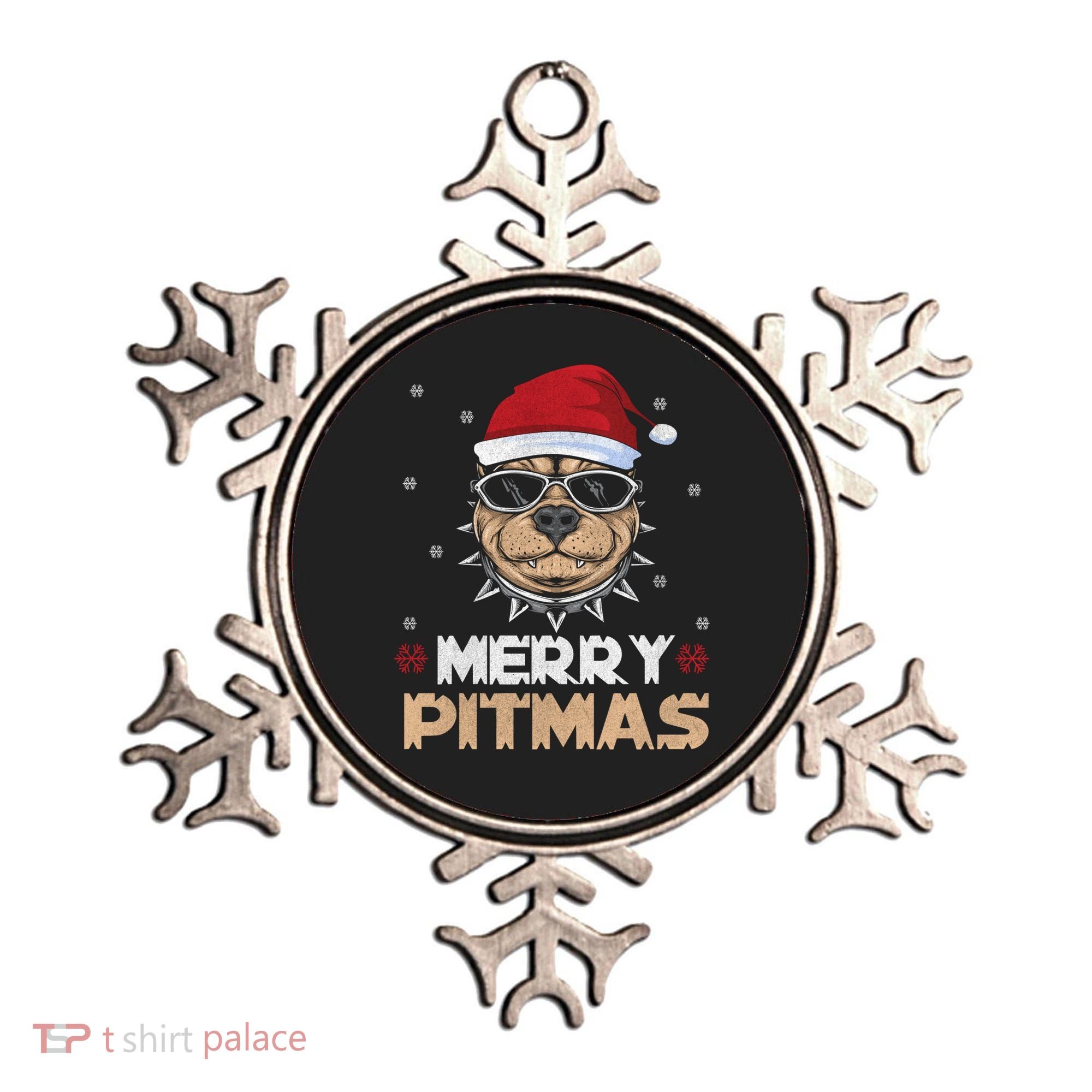 Backprint Merry Pitmas Pitbull Christmas Hat Gift Ornament