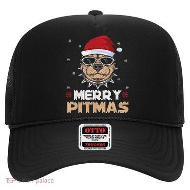 Backprint Merry Pitmas Pitbull Christmas Hat Gift Hat