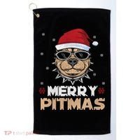 Backprint Merry Pitmas Pitbull Christmas Hat Gift Golf Towel thumb 0