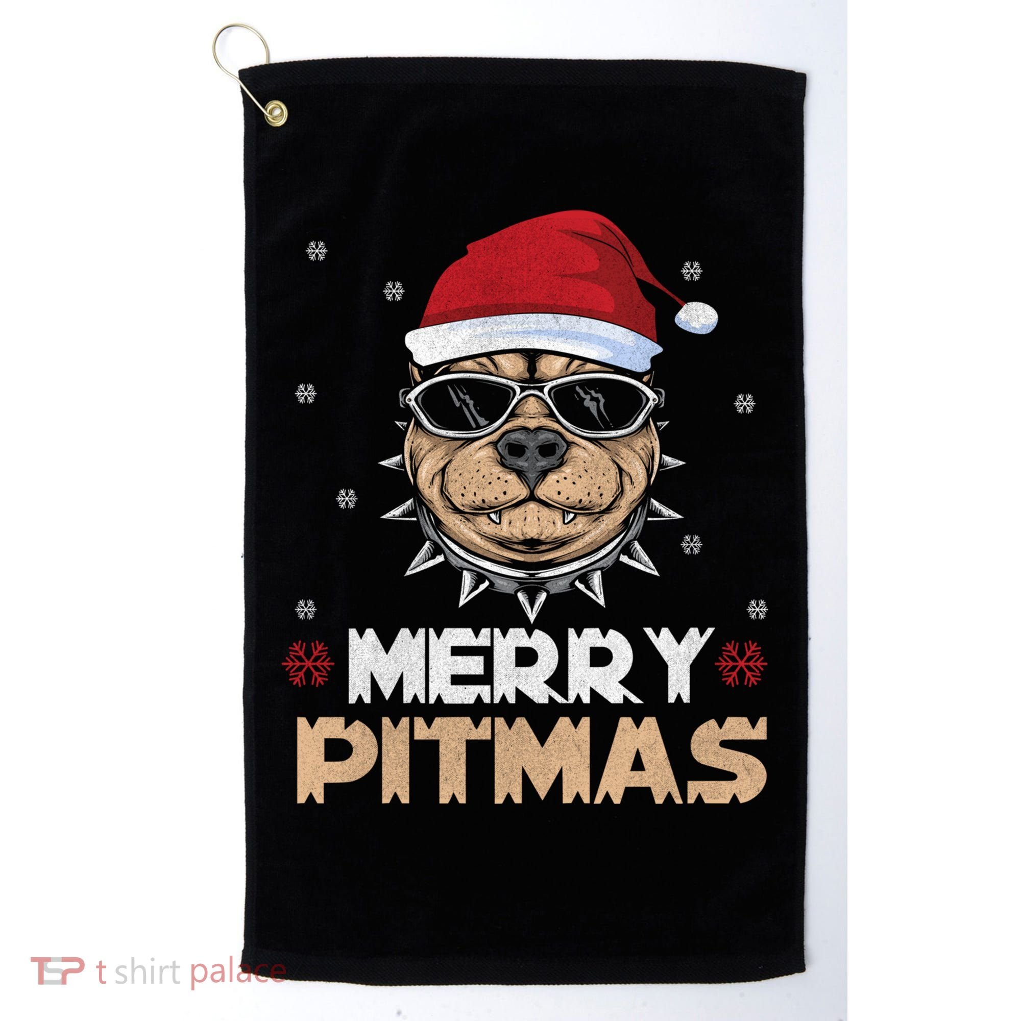 Backprint Merry Pitmas Pitbull Christmas Hat Gift Golf Towel