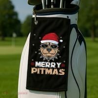 Backprint Merry Pitmas Pitbull Christmas Hat Gift Golf Towel thumb 2