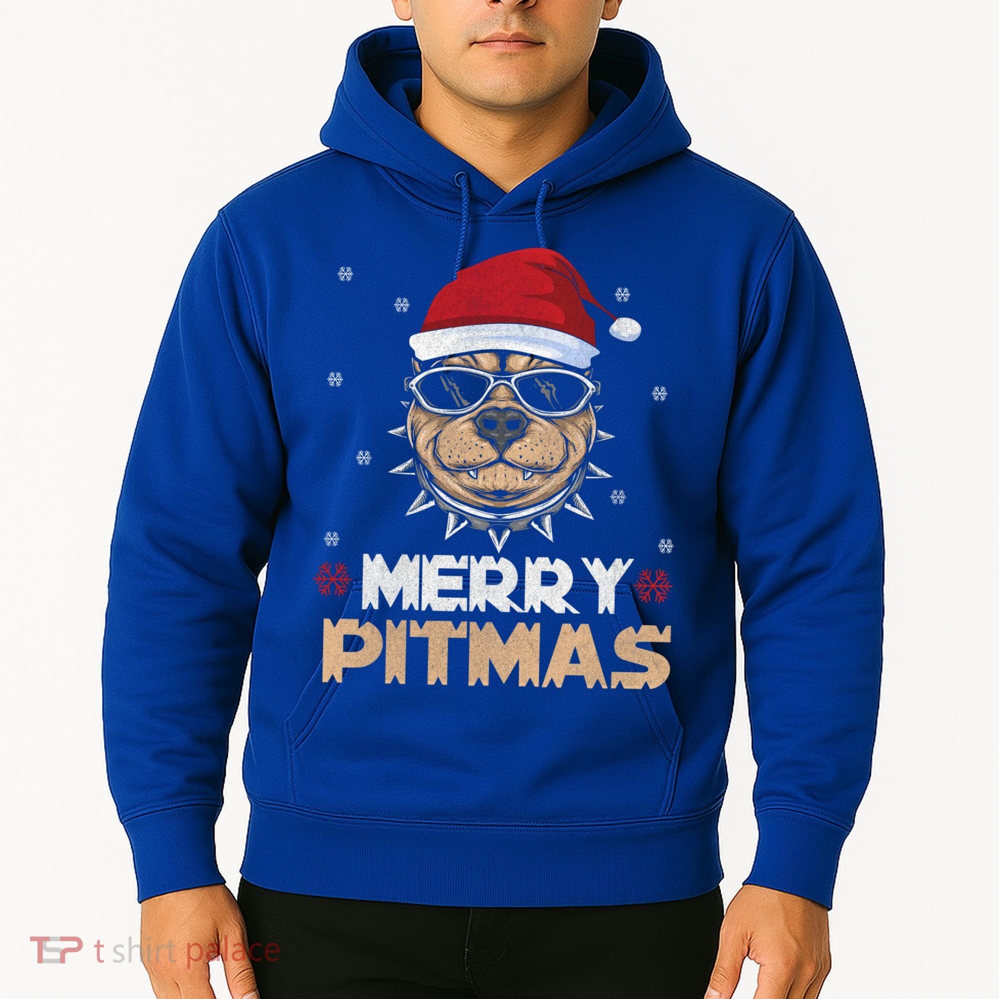 Backprint Merry Pitmas Pitbull Christmas Hat Gift Hoodie