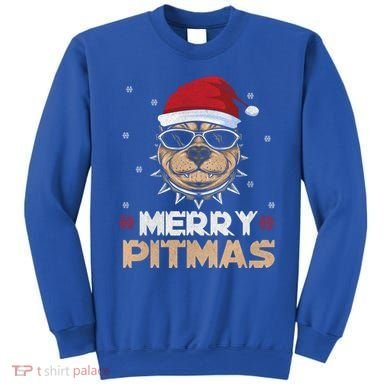 Backprint Merry Pitmas Pitbull Christmas Hat Gift Sweatshirt