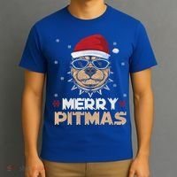 Backprint Merry Pitmas Pitbull Christmas Hat Gift T-Shirt thumb 3