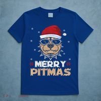 Backprint Merry Pitmas Pitbull Christmas Hat Gift T-Shirt thumb 5