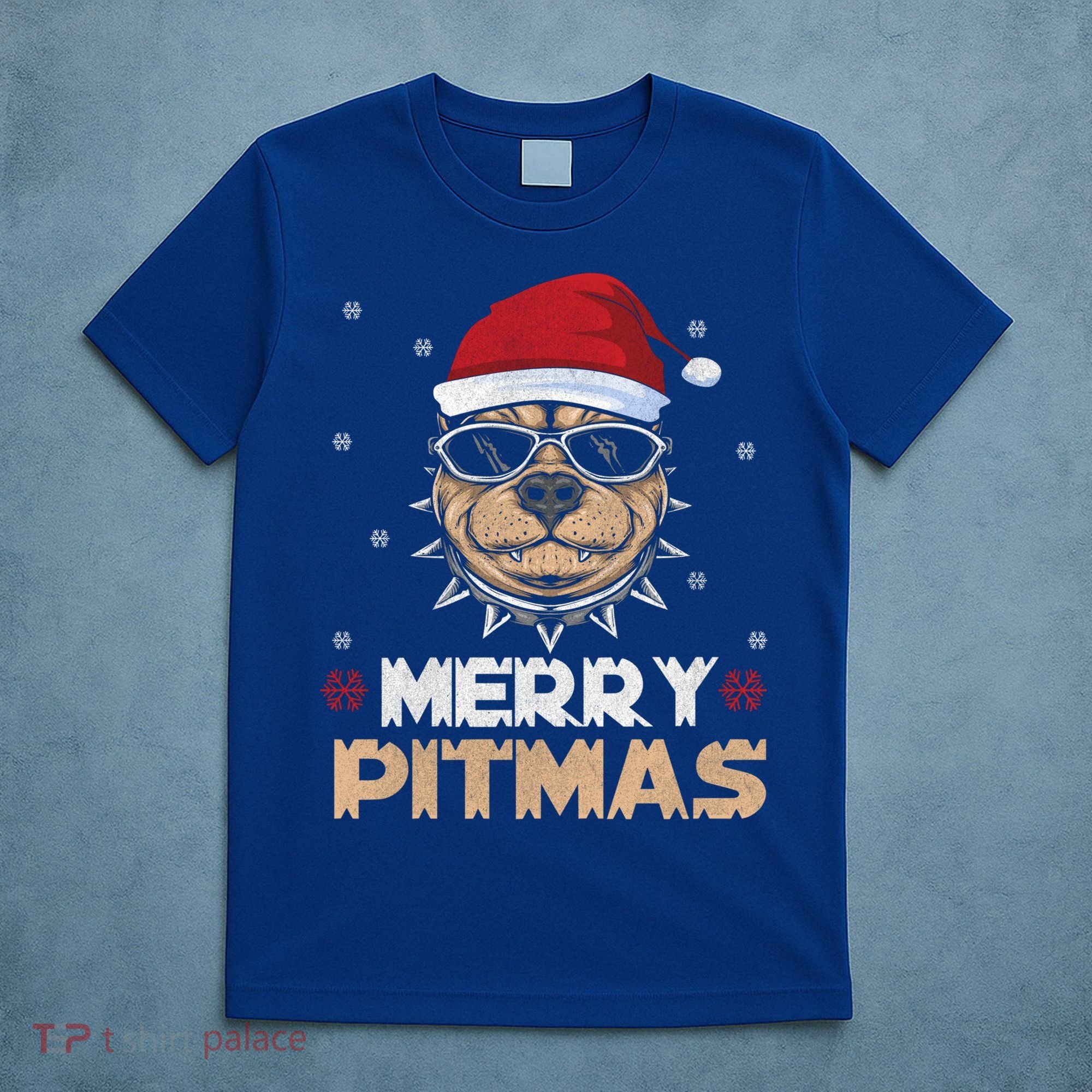 Backprint Merry Pitmas Pitbull Christmas Hat Gift T-Shirt