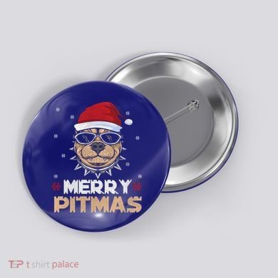 Backprint Merry Pitmas Pitbull Christmas Hat Gift Button