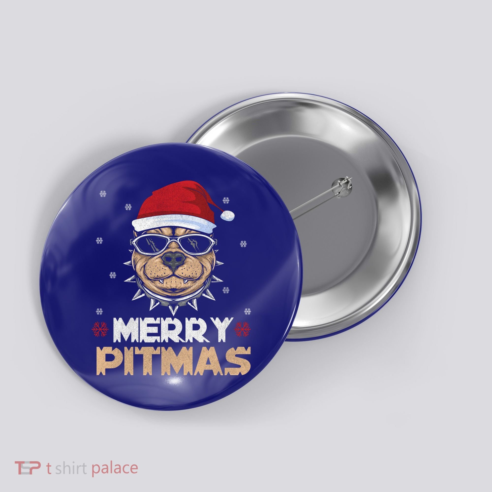 Backprint Merry Pitmas Pitbull Christmas Hat Gift Button