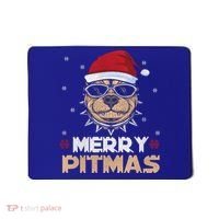 Backprint Merry Pitmas Pitbull Christmas Hat Gift Mousepad thumb 0