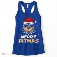 Backprint Merry Pitmas Pitbull Christmas Hat Gift Women's Tank Top thumb 0