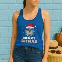 Backprint Merry Pitmas Pitbull Christmas Hat Gift Women's Tank Top thumb 2