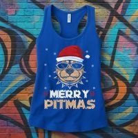 Backprint Merry Pitmas Pitbull Christmas Hat Gift Women's Tank Top thumb 3