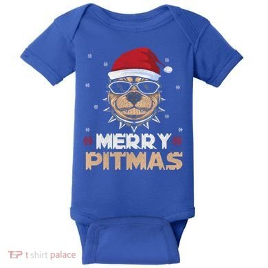 Backprint Merry Pitmas Pitbull Christmas Hat Gift Baby Bodysuit