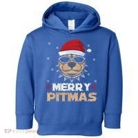 Backprint Merry Pitmas Pitbull Christmas Hat Gift Toddler Hoodie thumb 0