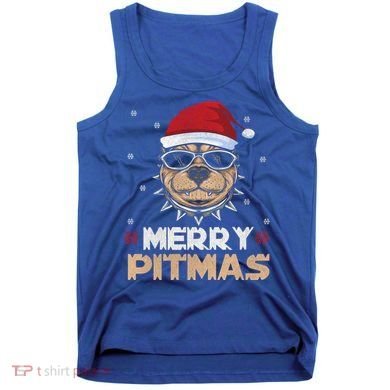 Backprint Merry Pitmas Pitbull Christmas Hat Gift Tank Top