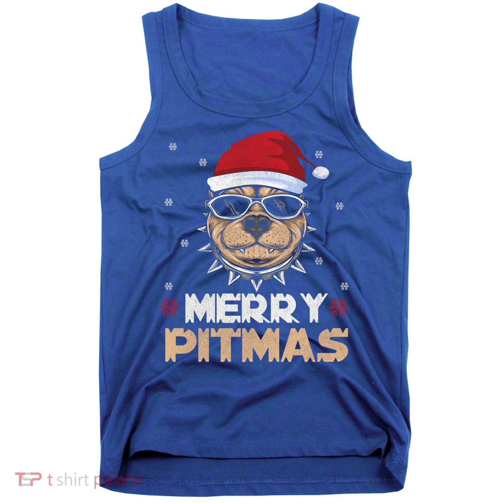 Backprint Merry Pitmas Pitbull Christmas Hat Gift Tank Top