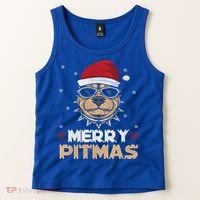 Backprint Merry Pitmas Pitbull Christmas Hat Gift Tank Top thumb 2