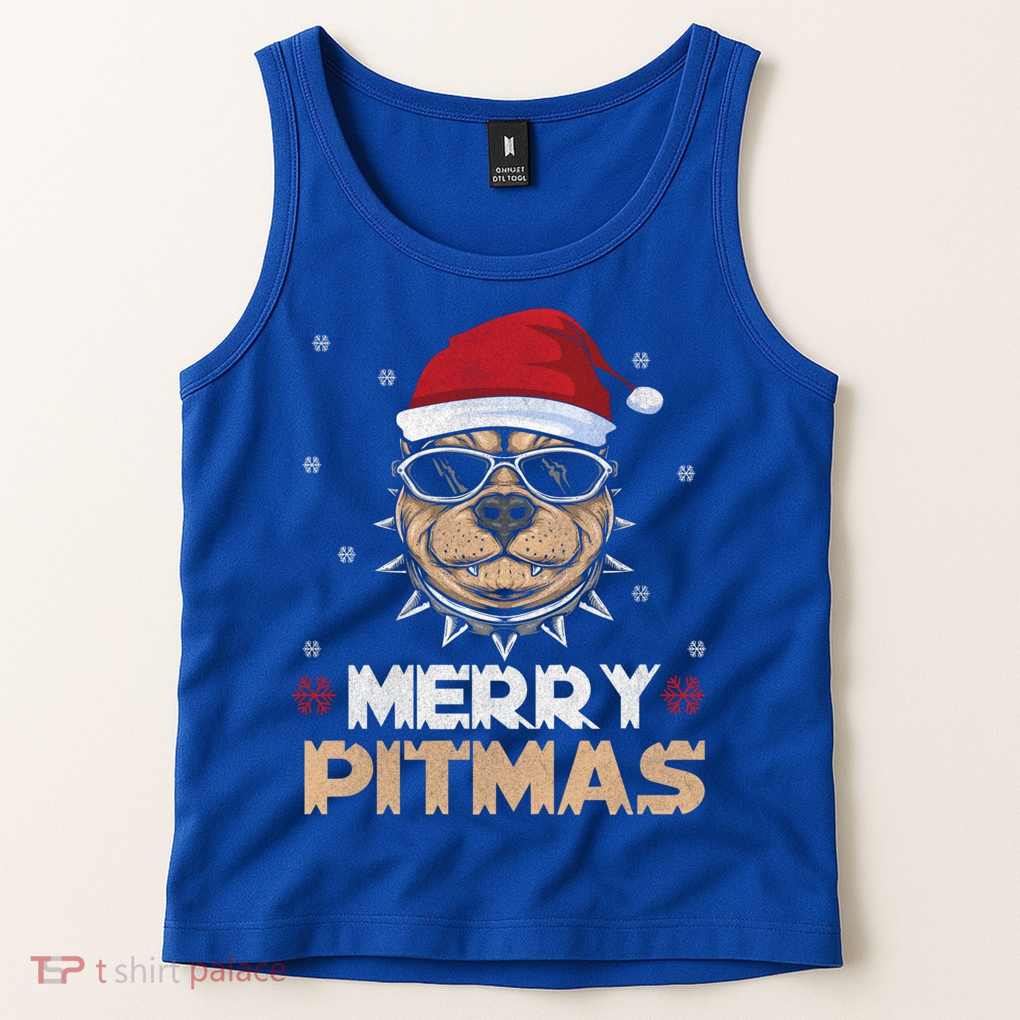 Backprint Merry Pitmas Pitbull Christmas Hat Gift Tank Top