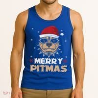 Backprint Merry Pitmas Pitbull Christmas Hat Gift Tank Top thumb 3