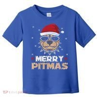 Backprint Merry Pitmas Pitbull Christmas Hat Gift Toddler T-Shirt thumb 0
