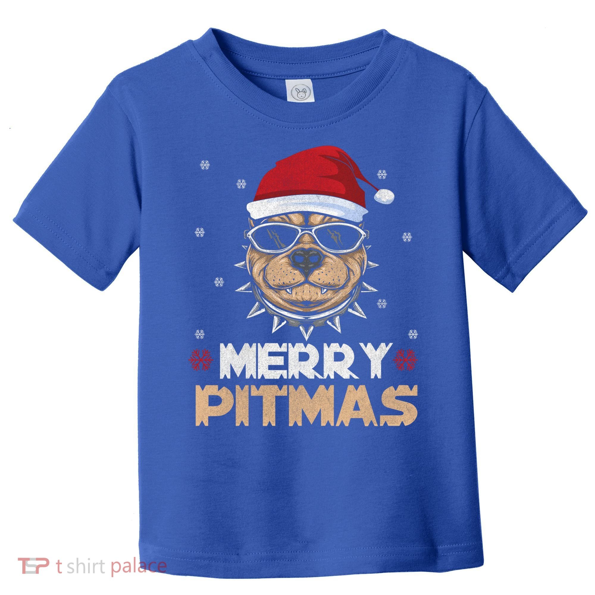 Backprint Merry Pitmas Pitbull Christmas Hat Gift Toddler T-Shirt