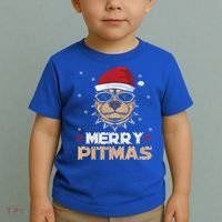 Backprint Merry Pitmas Pitbull Christmas Hat Gift Toddler T-Shirt thumb 2