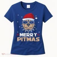 Backprint Merry Pitmas Pitbull Christmas Hat Gift Women's T-Shirt thumb 0