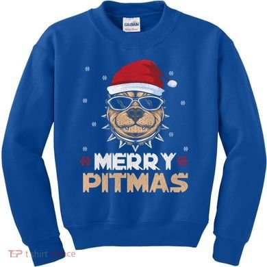 Backprint Merry Pitmas Pitbull Christmas Hat Gift Kids Sweatshirt