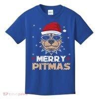 Backprint Merry Pitmas Pitbull Christmas Hat Gift Kids T-Shirt thumb 0