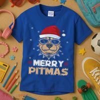 Backprint Merry Pitmas Pitbull Christmas Hat Gift Kids T-Shirt thumb 3