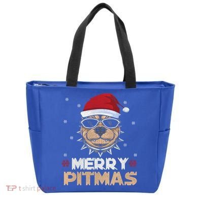 Backprint Merry Pitmas Pitbull Christmas Hat Gift Tote Bag