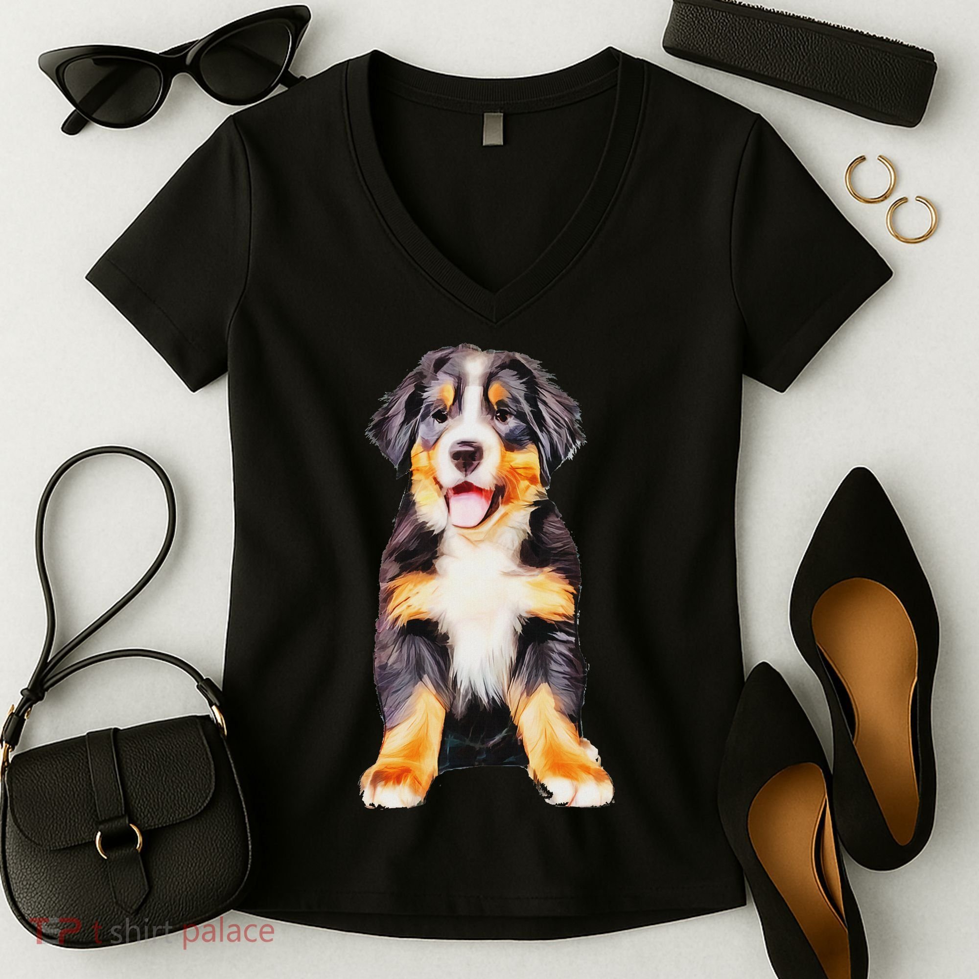 Bernese Mountain Puppy For Women Dog Lovers Women's V-Neck T-Shirt
