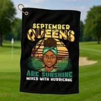 Black Melanin Queen September Afro Birthday Virgo Libra Gift Golf Towel thumb 1