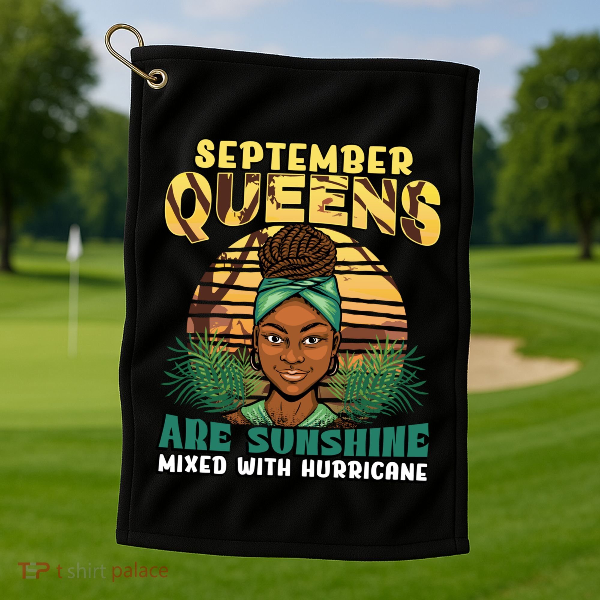 Black Melanin Queen September Afro Birthday Virgo Libra Gift Golf Towel