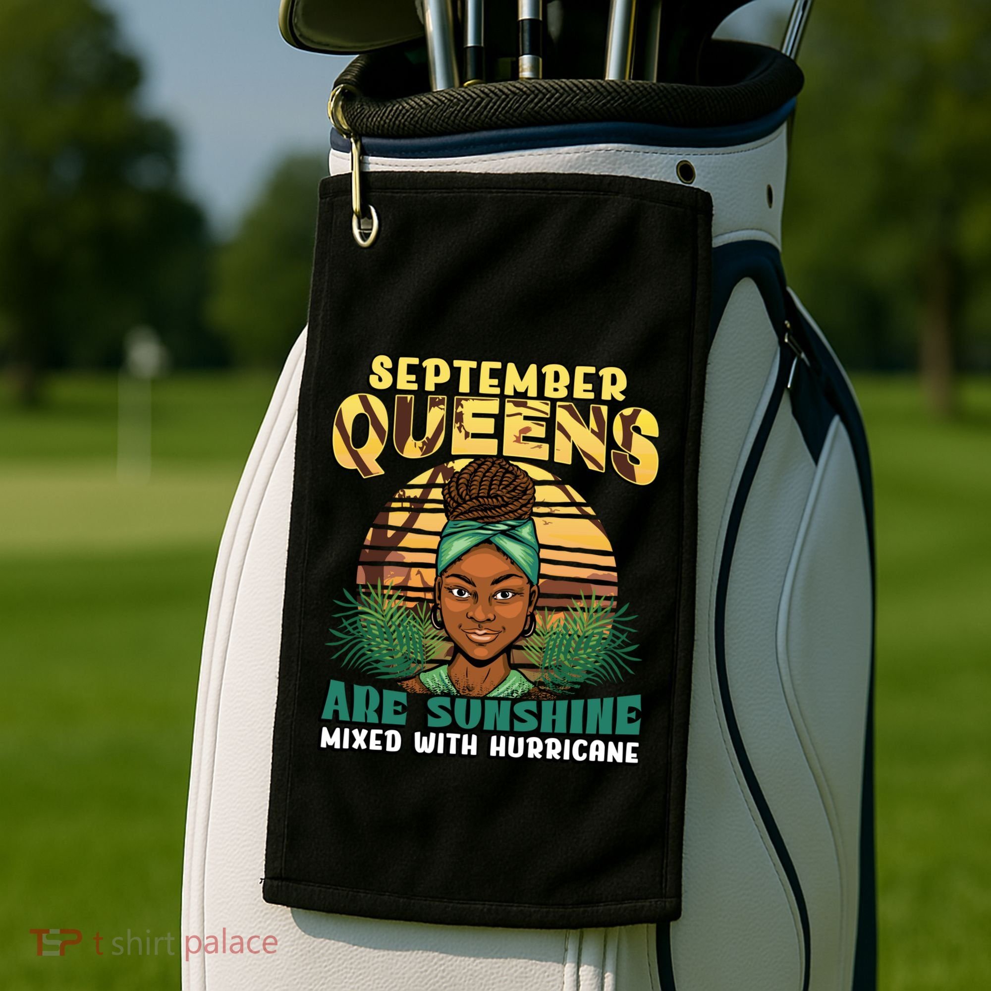 Black Melanin Queen September Afro Birthday Virgo Libra Gift Golf Towel