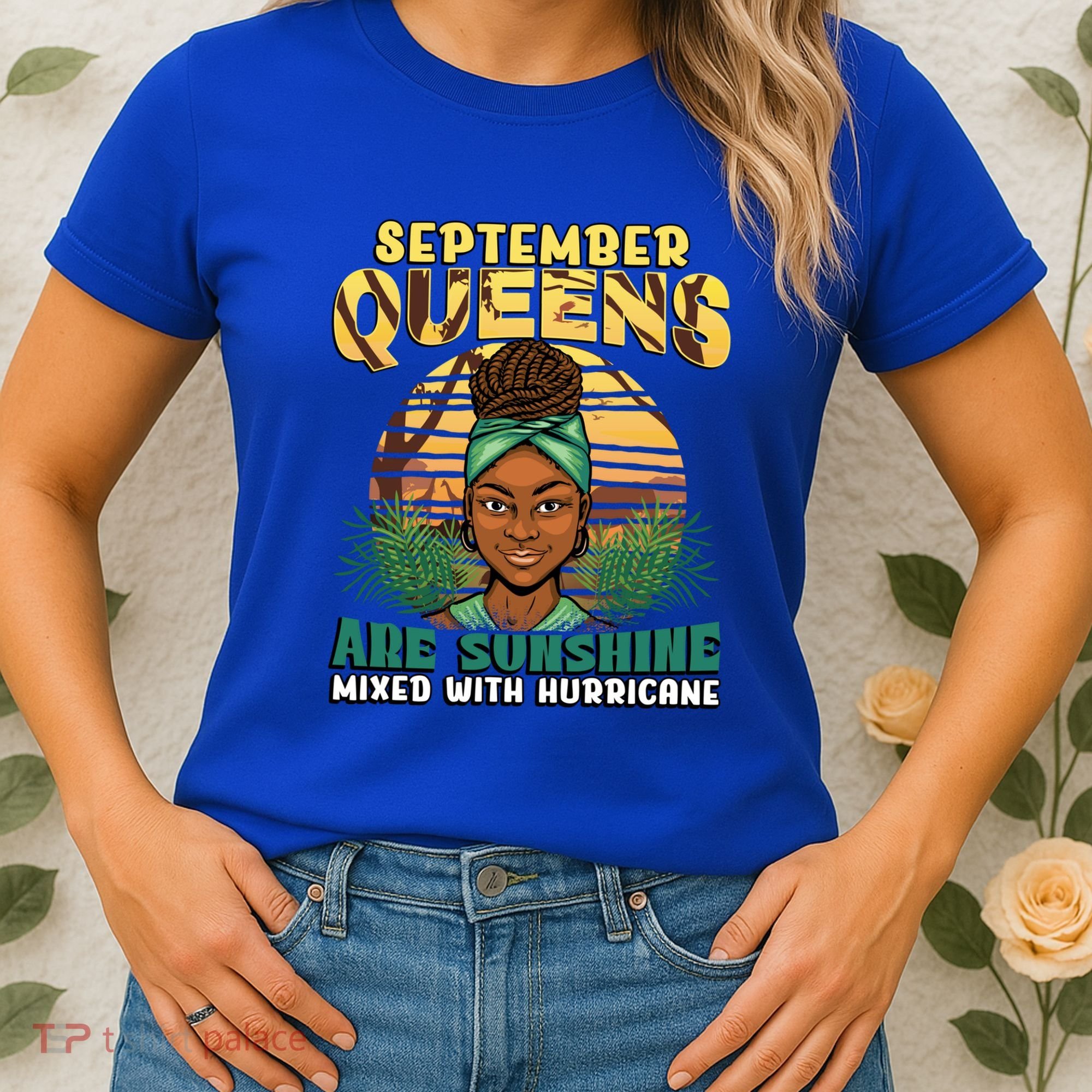 Black Melanin Queen September Afro Birthday Virgo Libra Gift Women's T-Shirt