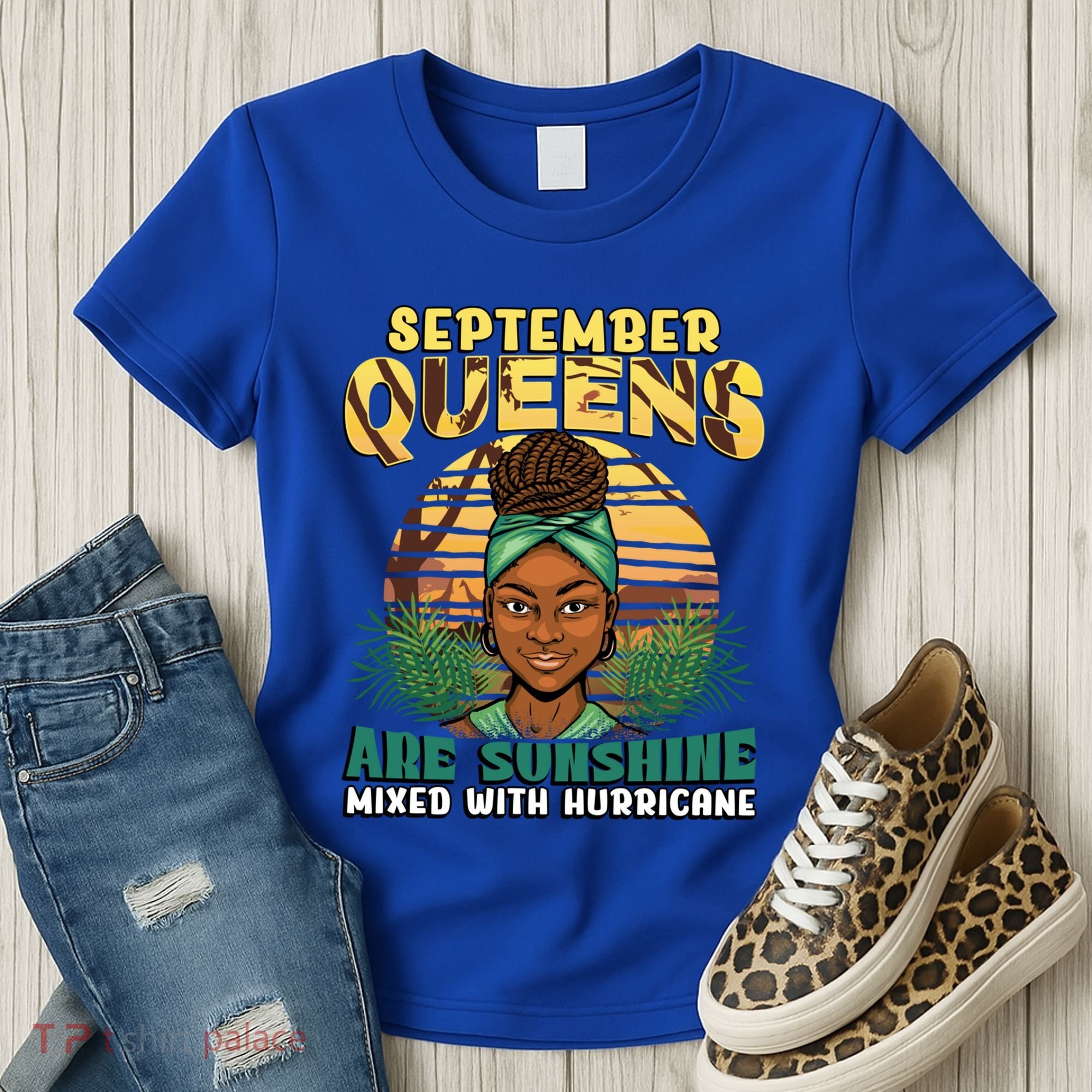 Black Melanin Queen September Afro Birthday Virgo Libra Gift Women's T-Shirt
